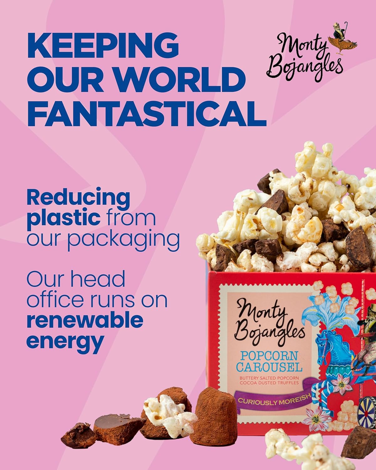Monty Bojangles - Popcorn Carousel Chocolate Truffle Cube 150g