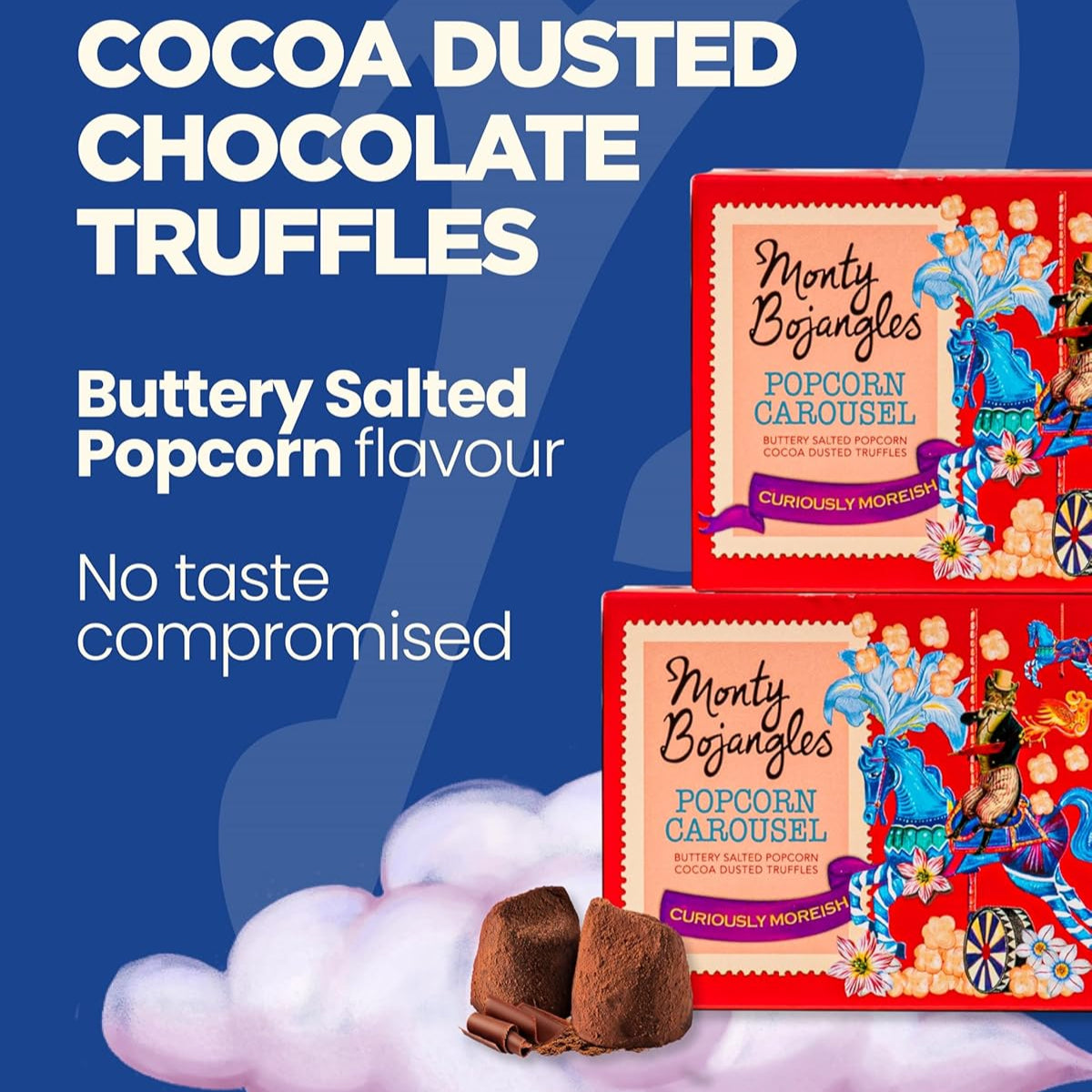 Monty Bojangles - Popcorn Carousel Chocolate Truffle Cube 150g
