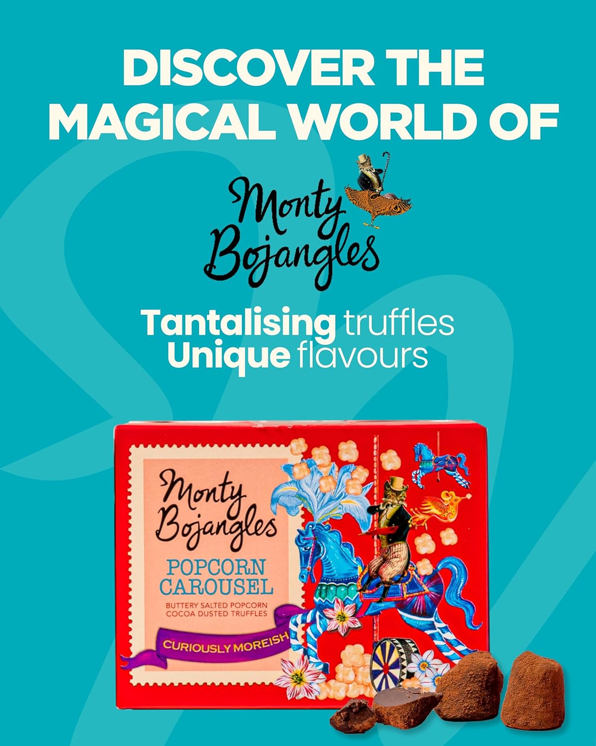 Monty Bojangles - Popcorn Carousel Chocolate Truffle Cube 150g
