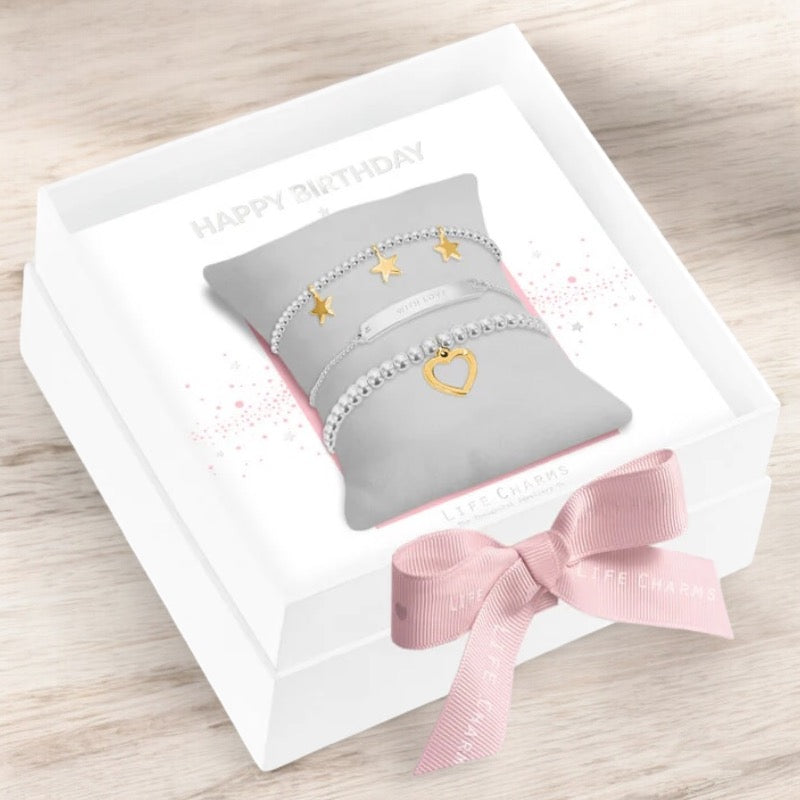 Life Charms Occasion Happy Birthday Gift Box Silver Bracelets