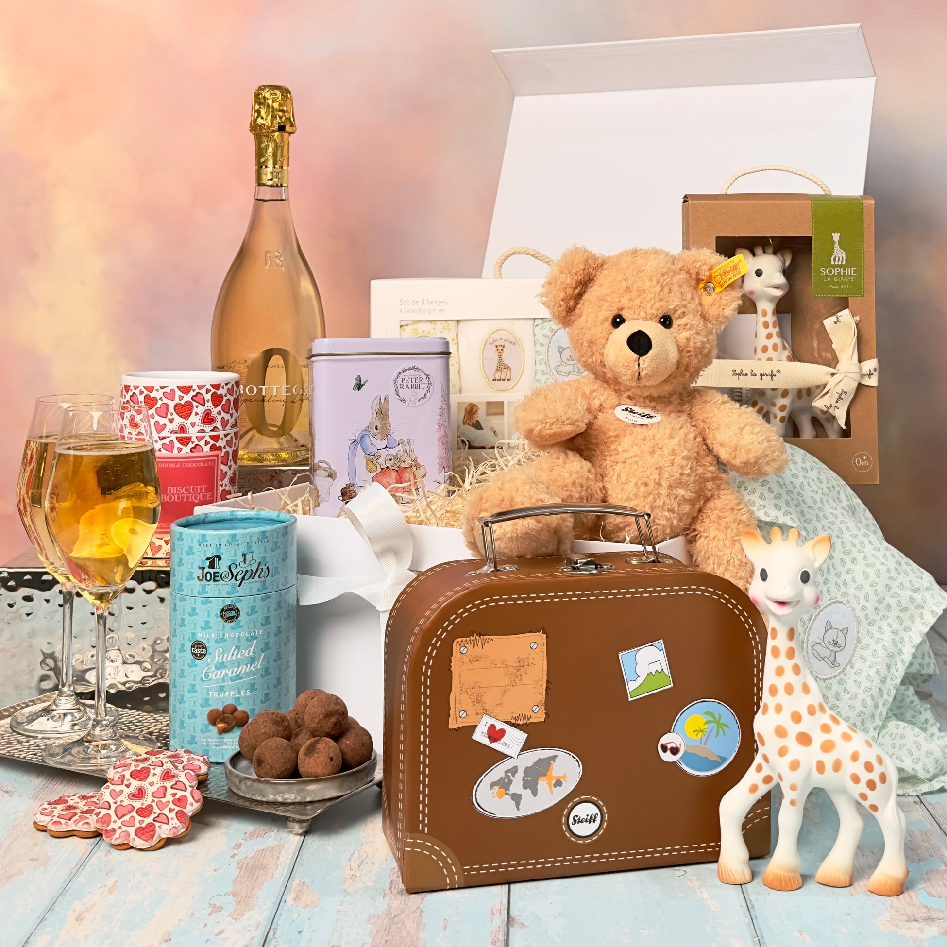 The New Baby Celebration Hamper - with Heirloom Steiff & Sophie the Giraffe