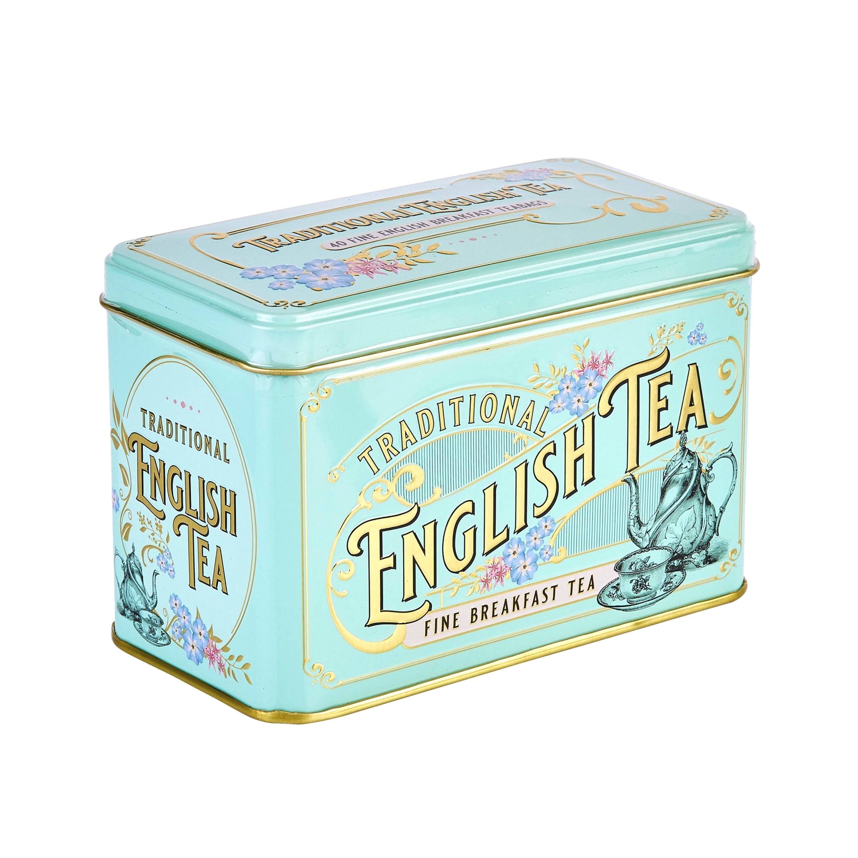 Mint Green Vintage Victorian Tea Tin with 40 English Breakfast Teabags