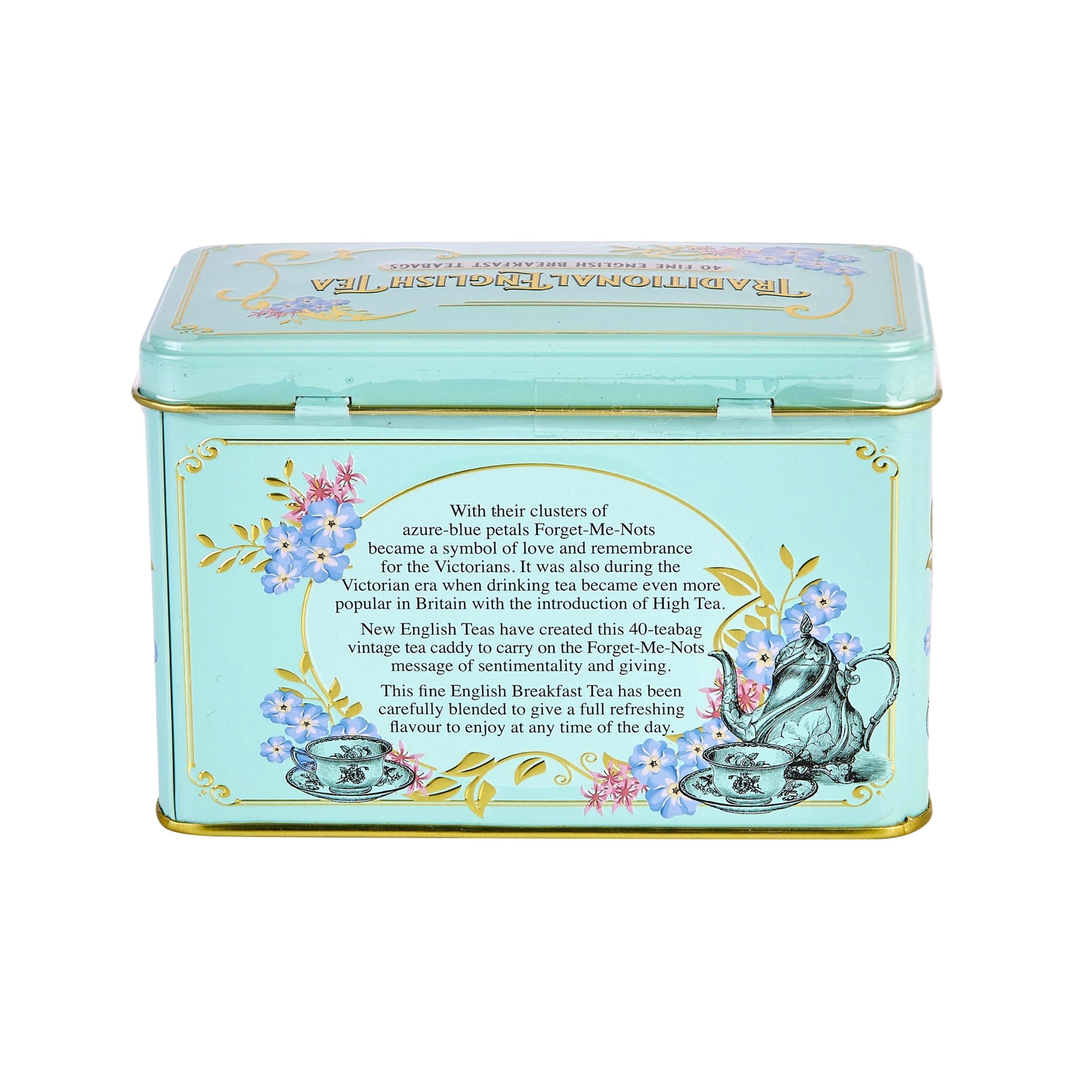 Mint Green Vintage Victorian Tea Tin with 40 English Breakfast Teabags