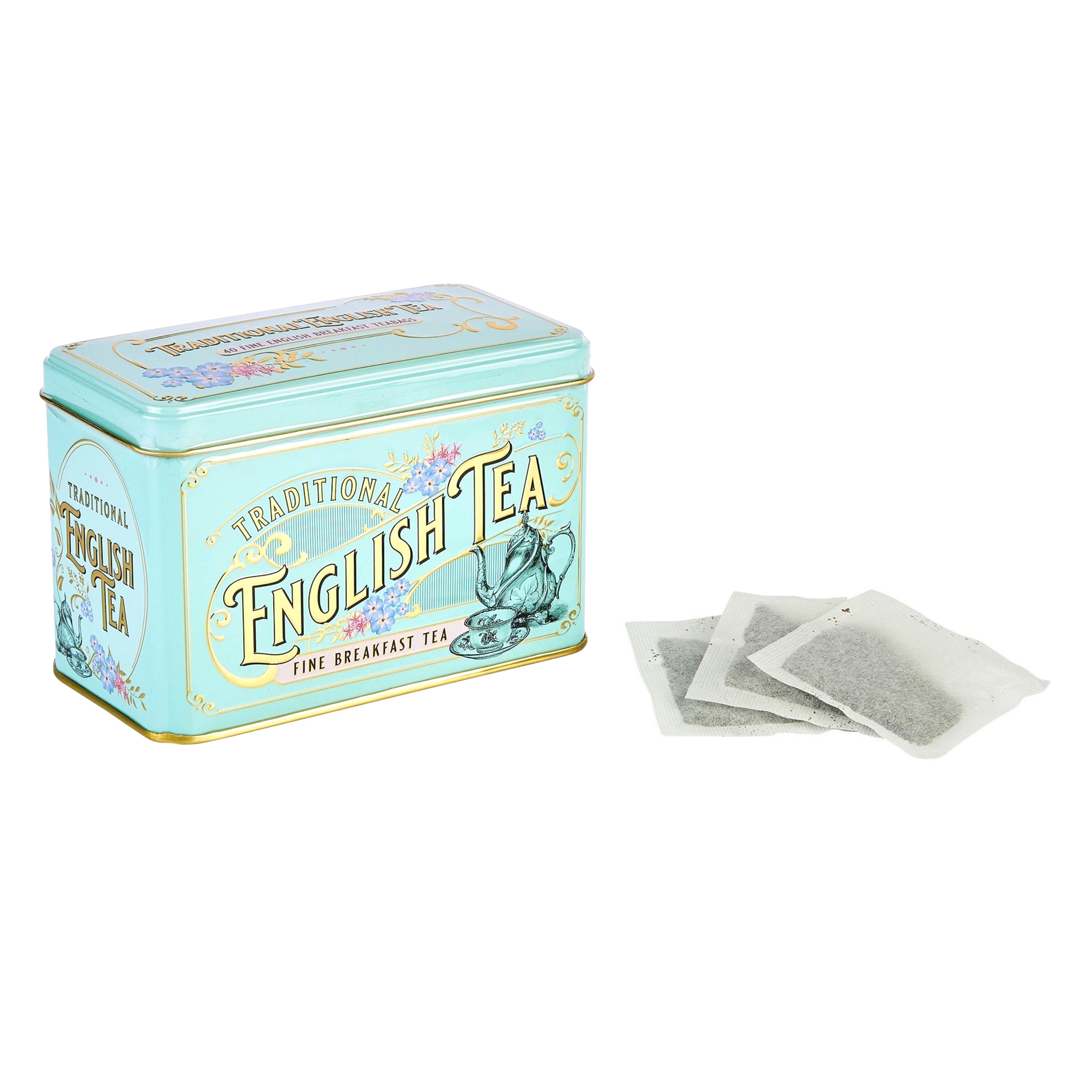 Mint Green Vintage Victorian Tea Tin with 40 English Breakfast Teabags