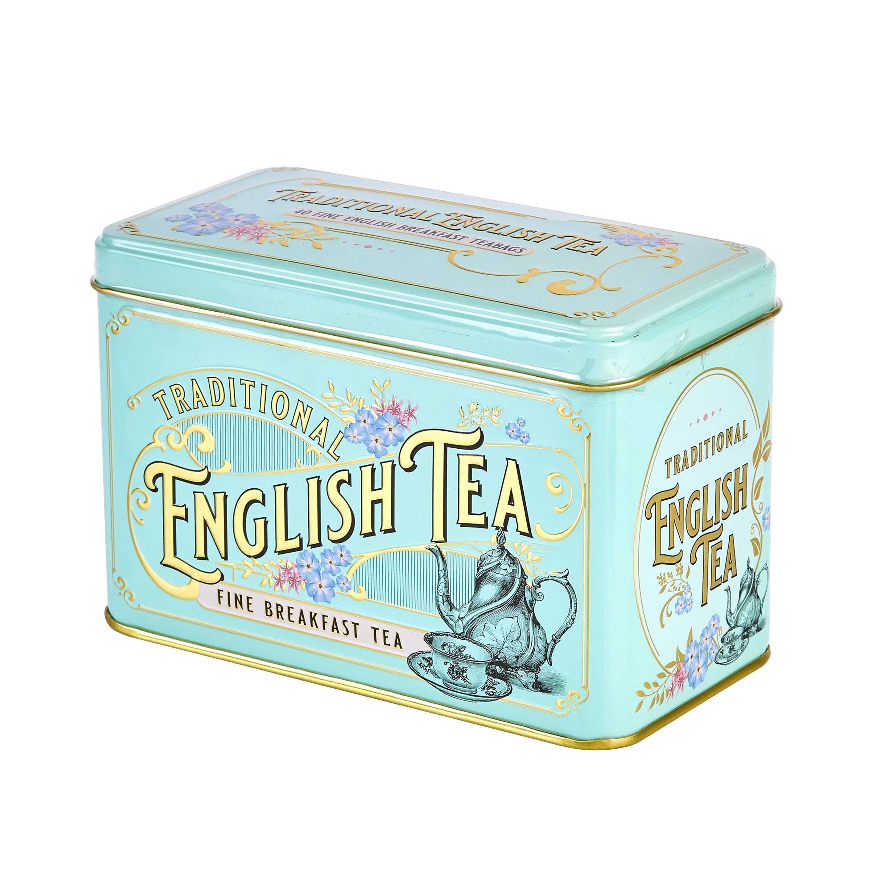 Mint Green Vintage Victorian Tea Tin with 40 English Breakfast Teabags