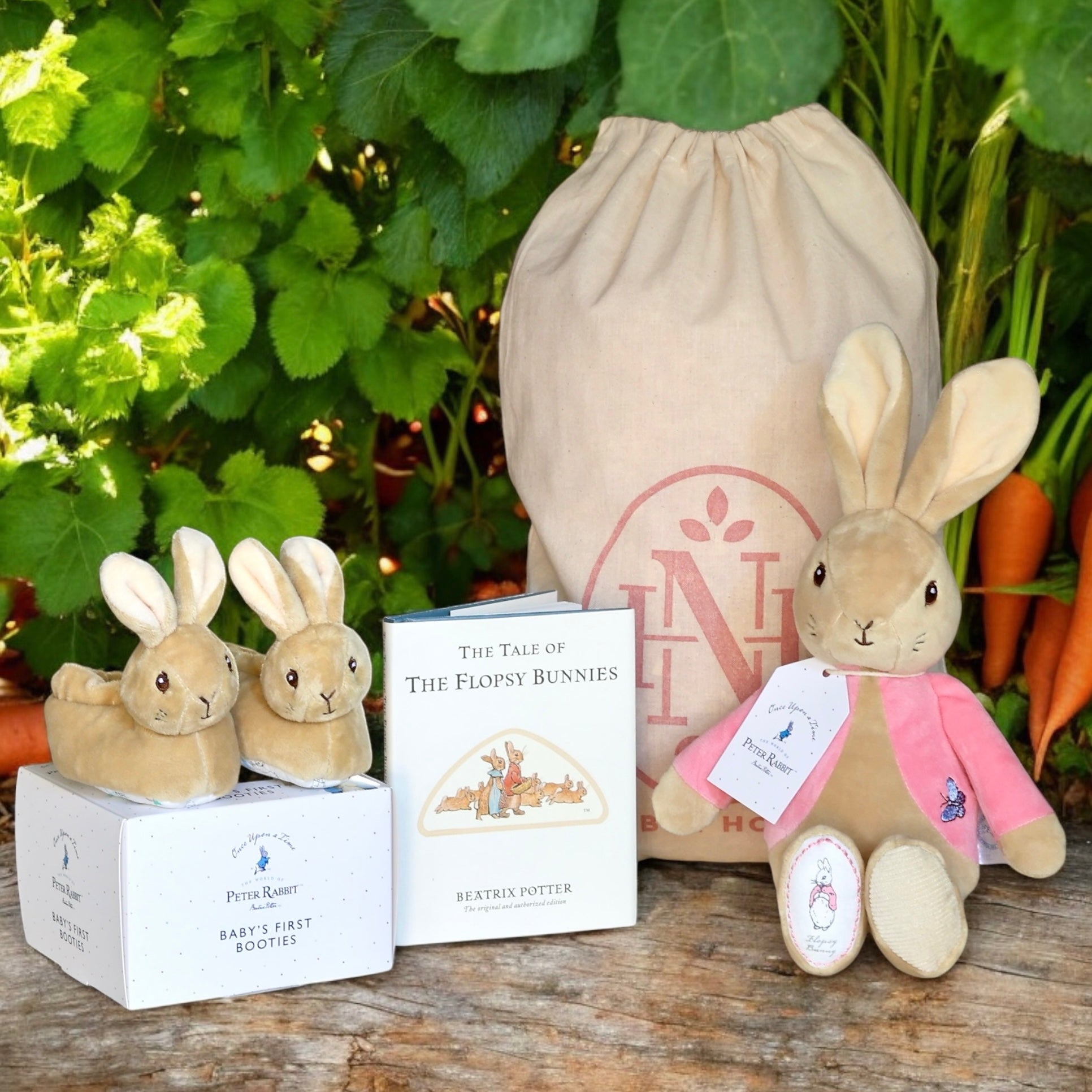 Peter Rabbit Gift Set with My First Flopsy Bunny Soft Toy, Baby Booties & Book