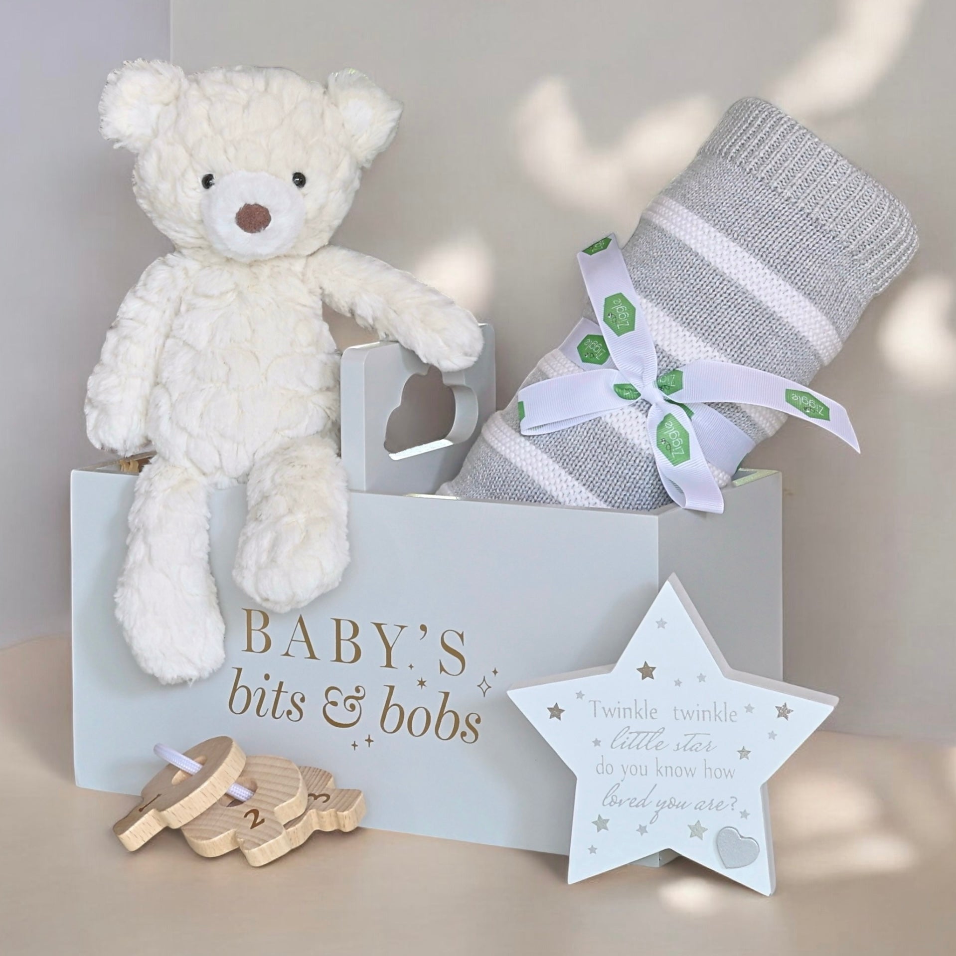 Baby's Bits & Bobs Gift Set with Mary Meyer Putty Bear, Luxury Baby Blanket & more!