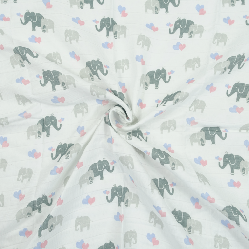 Bamboo/Organic Cotton Muslin Squares 70x70cm Pack of 3 – Elephant Design