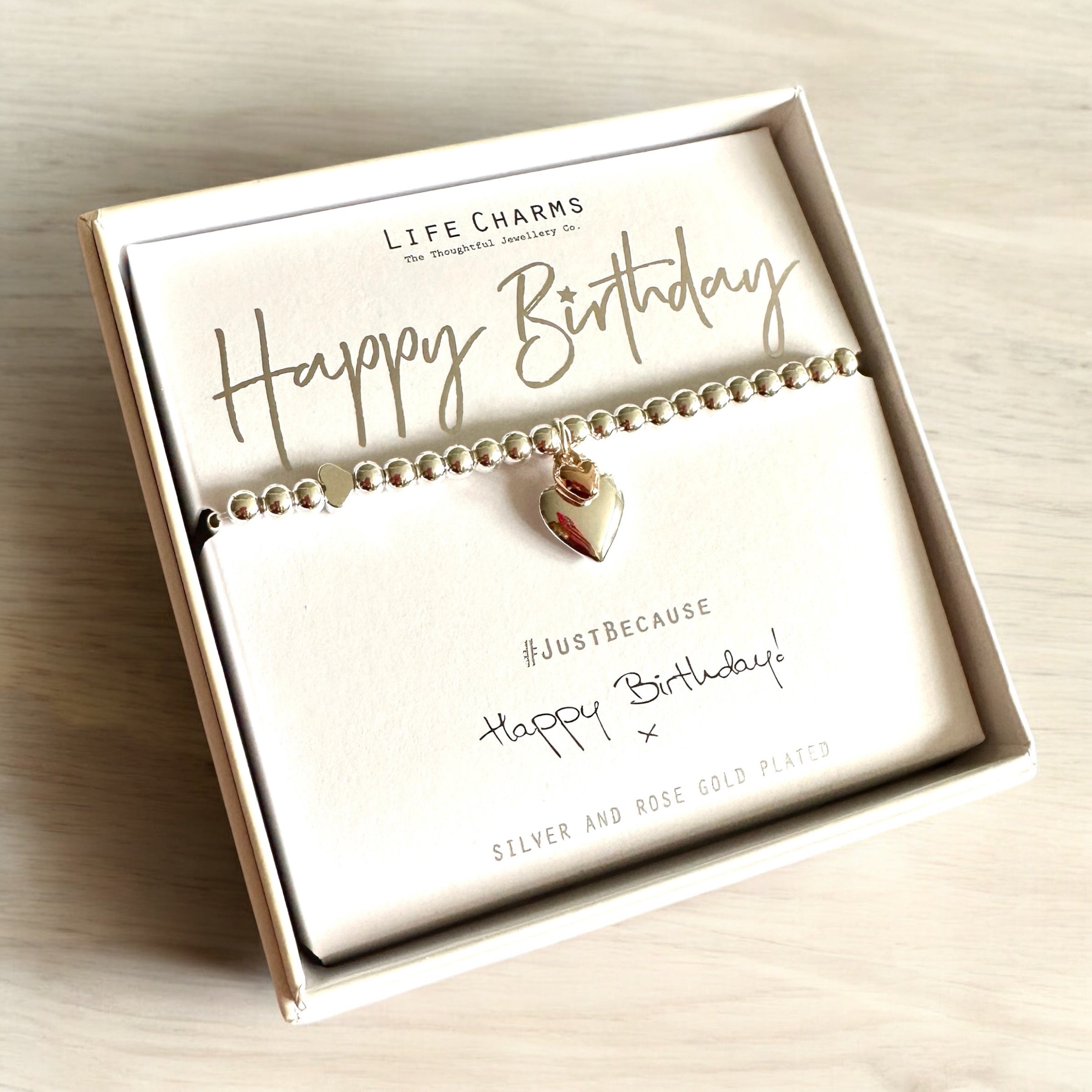 Life Charms - Happy Birthday Hearts Silver Bracelet