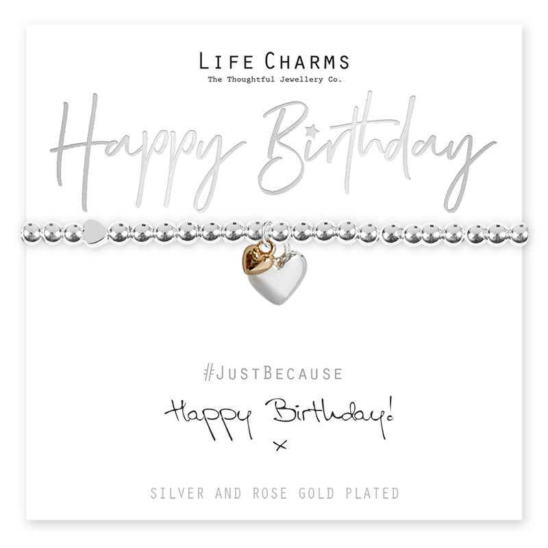 Life Charms - Happy Birthday Hearts Silver Bracelet