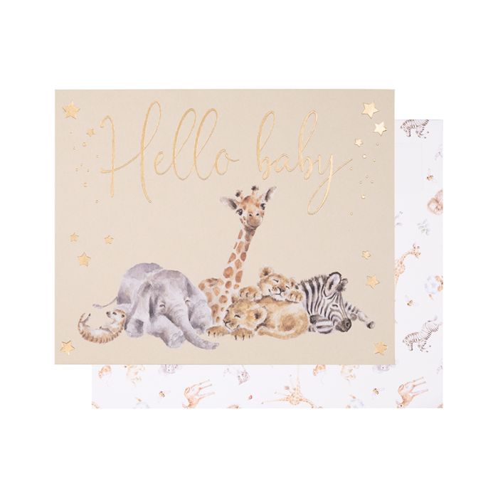 Wrendale Designs - Little Savannah Hello Baby Greetings Card Gold Foiled