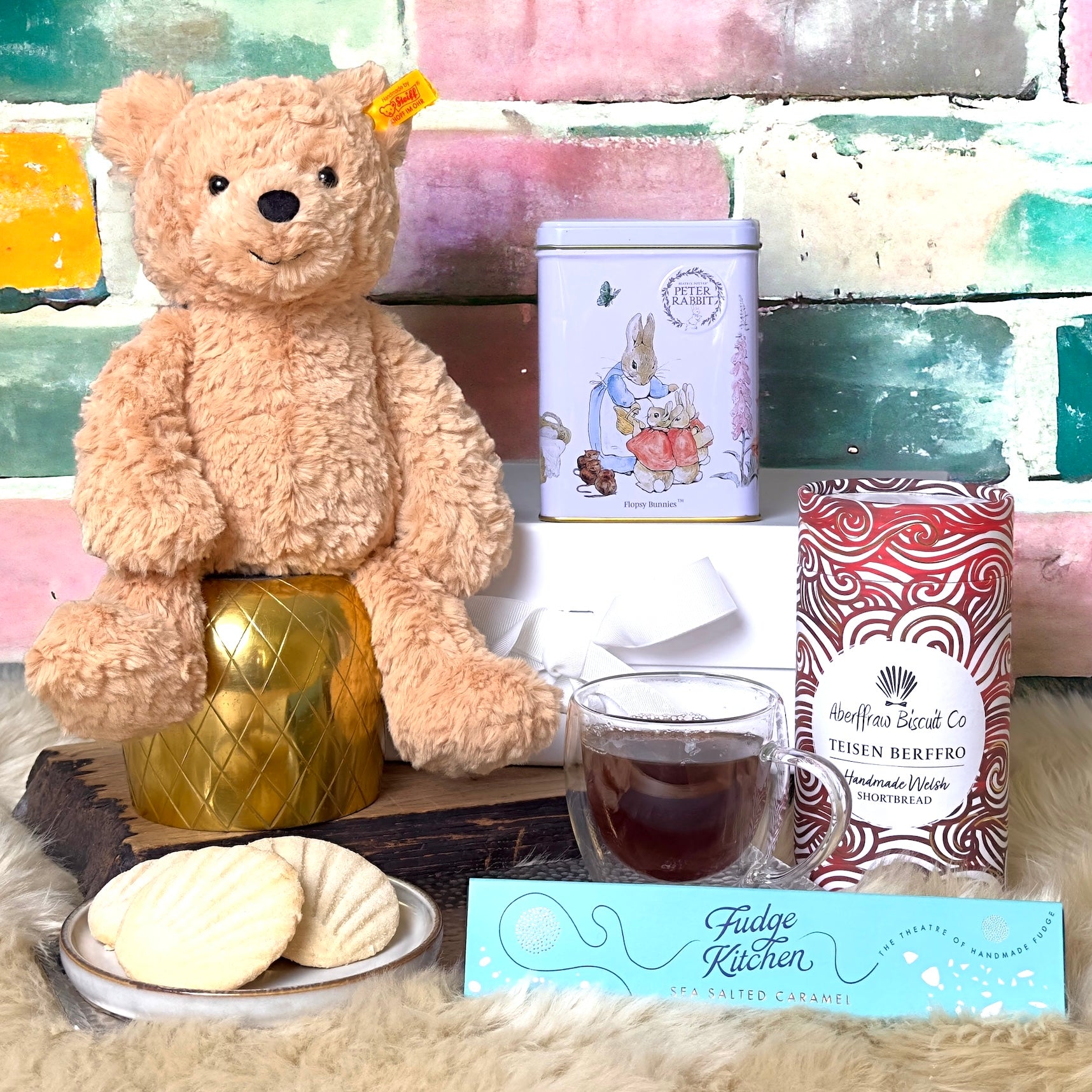 New Baby and Parent Hamper: Steiff Jimmy Teddy Bear and Treats