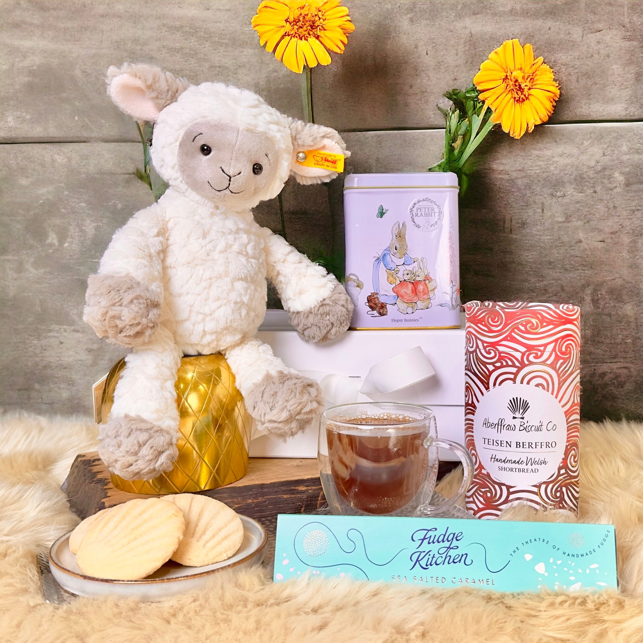 New Baby and Parent Hamper - Snuggles and Smiles Lita the Steiff Lamb Gift Hamper