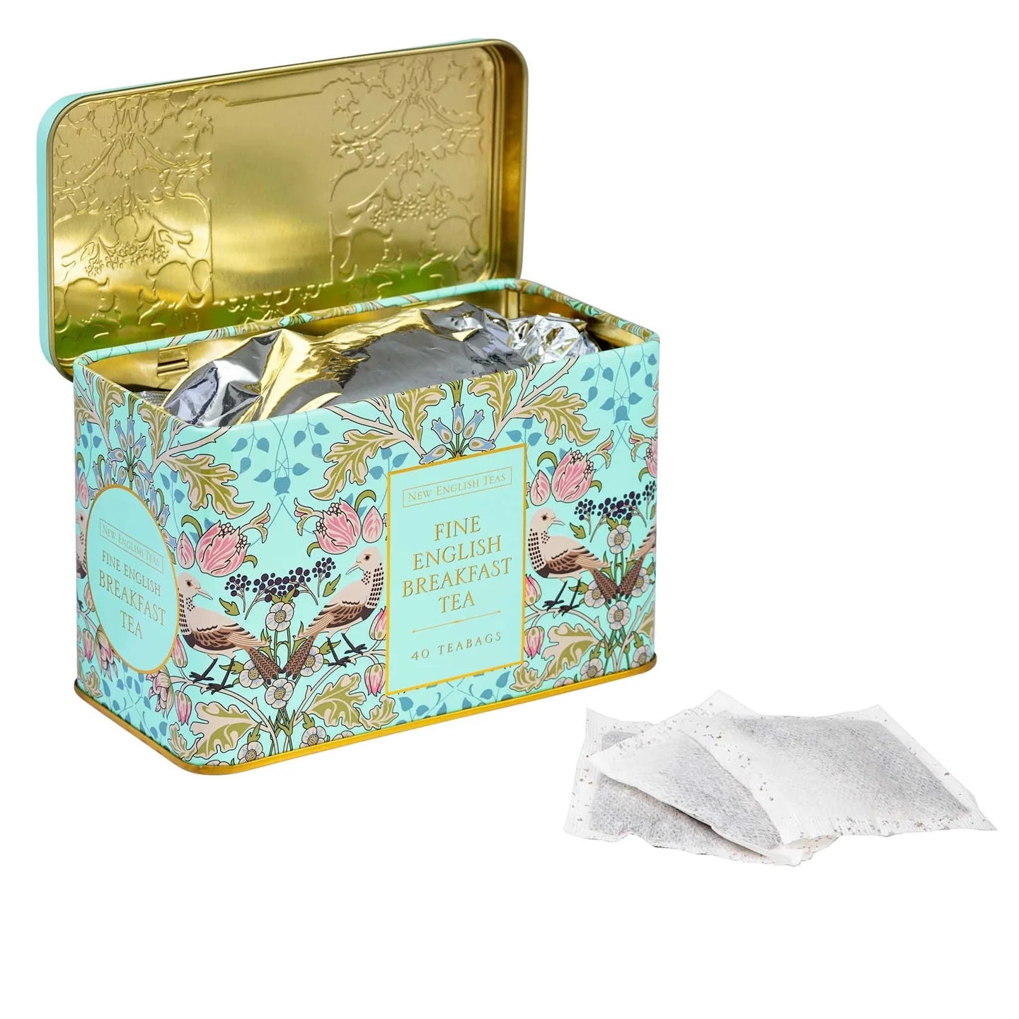 The Song Thrush Classic Tea Tin - Mint Green with 40 English Breakfast Teabags