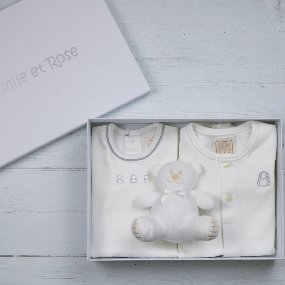 Emile et Rose Tatum White Unisex Baby Gift Set