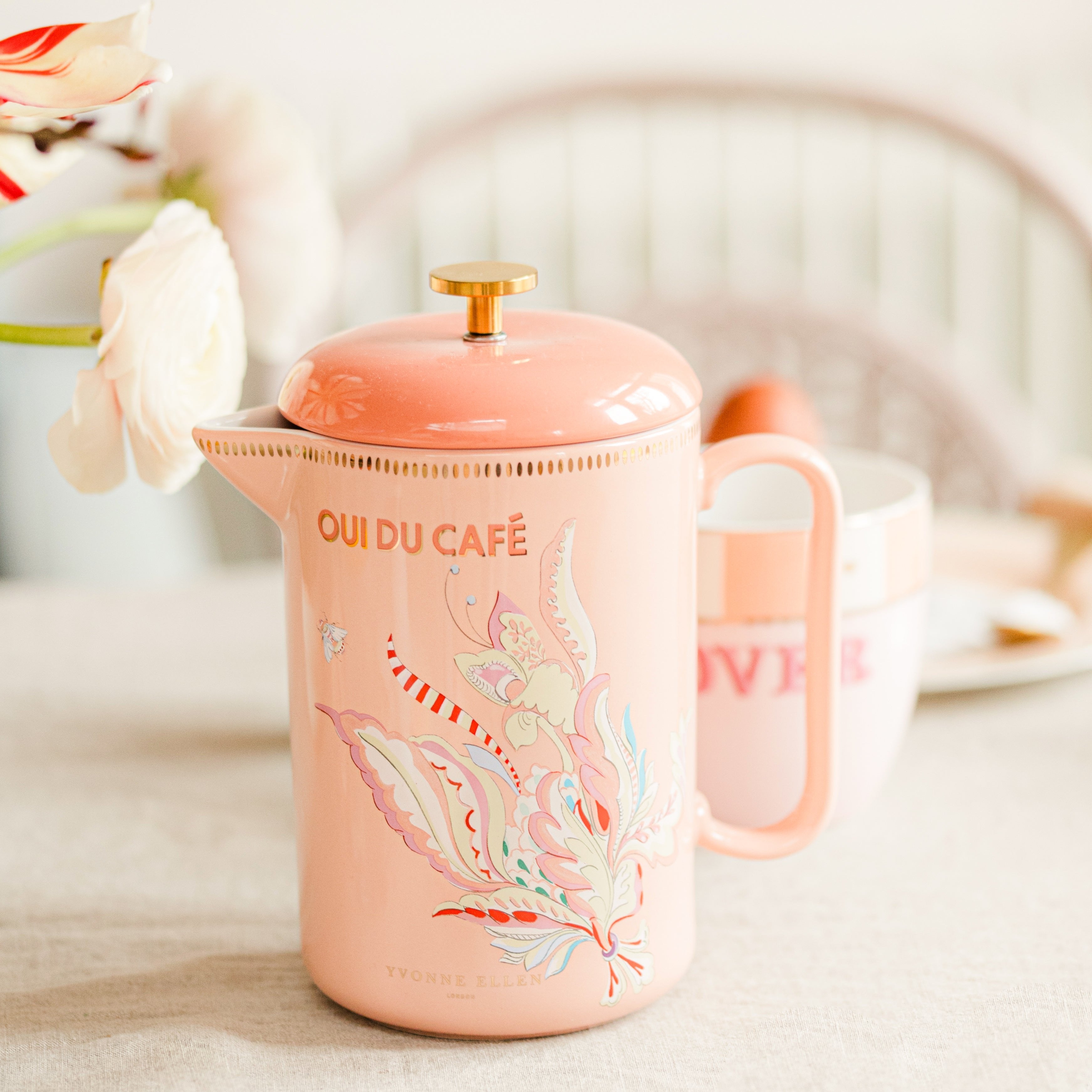 Yvonne Ellen Ceramic Cafetiere With its quirky floral design and elegant gold detailing stunning gifts from noble house hampers