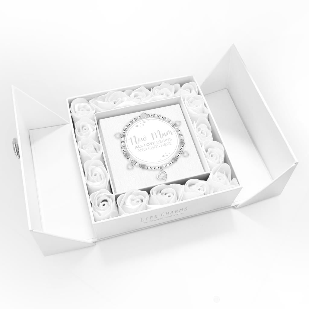 Life Charms - New Mum - Hearts Charm Bracelet in Flower Box